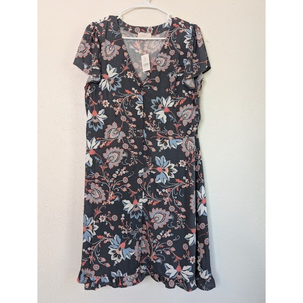 Loft Outlet NWT Women's Floral Button Up Dress‎ Size 12 Blue Office Paisley